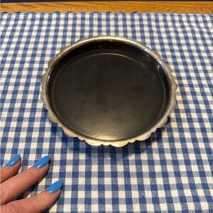Vintage Mid Century  CRESCENT  Silver Plate & Formica  6” Diameter Serving Tray